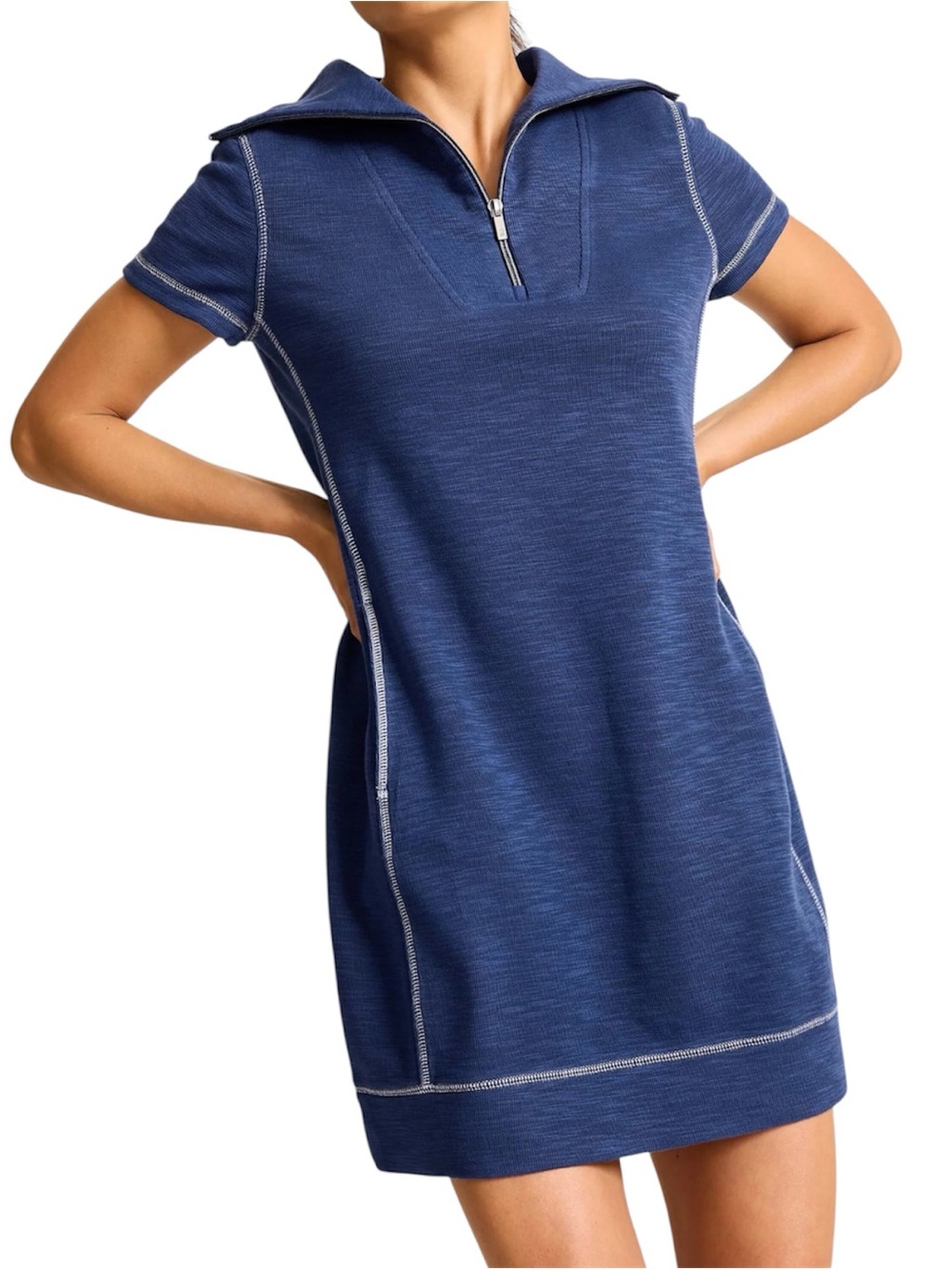 Tommy Bahama Tobago Bay Half Zip Dress Blue Pima Cotton Tencel Pockets XL